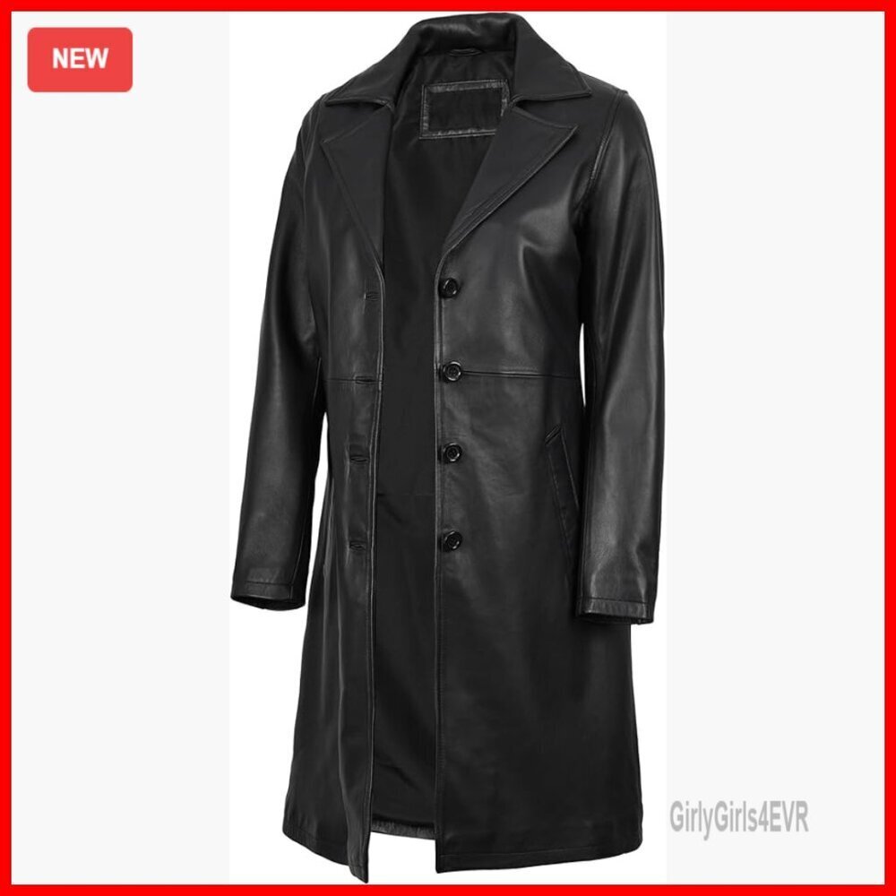 Real Lambskin Leather Long Coat Jacket Women's Trench Style